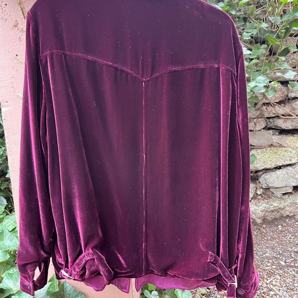 Purple Velvet Bomber Jacket with Zip-Up Style - Picture 2 of 7